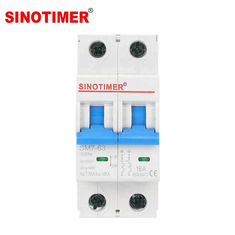 Siguranță automată DC bipolară SINOTIMER SM7-63, 16A, 1000V DC, 10kA, pentru sisteme fotovoltaice